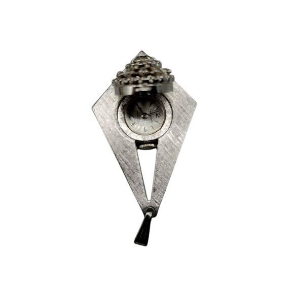 Schiaparelli Ladies Pendant Watch Vintage Rhinestone Cluster Top Silver Tone